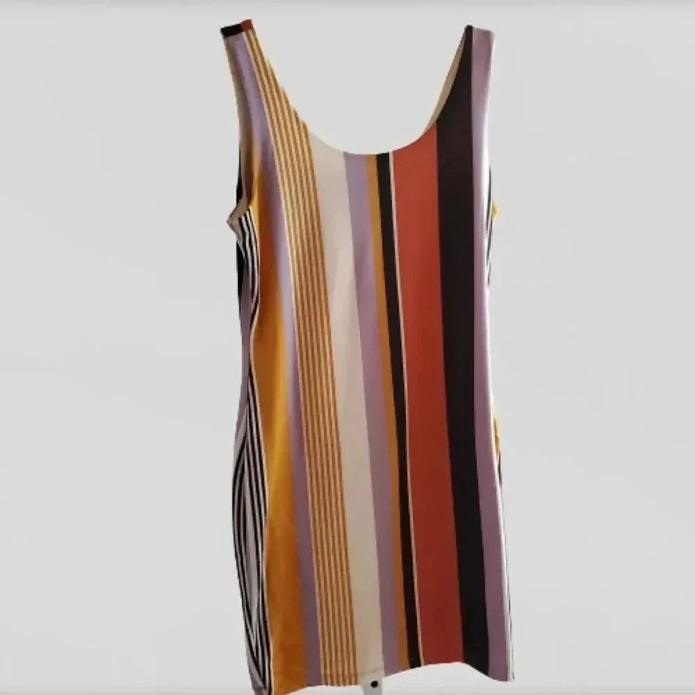 NWOT IRIS yellow, blue and orange lined striped sheath dress  Size Large